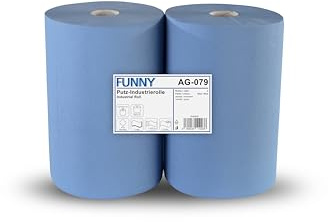 Funny Lot de 2 Rouleaux de Papier de Nettoyage, Triple épaisseur, recyclé, Bleu, très Absorbant, pour Atelier et Industrie, Serviettes en Papier Bleu, 36 cm, 2 Rouleaux de 500 Feuilles