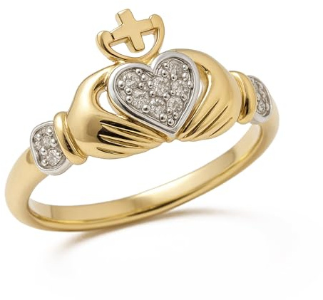CARISSIMA Women's 9ct Yellow Gold Diamond Claddagh Ring - Size N