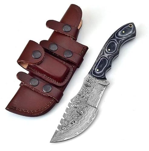Poshland TR-1168 Custom Handmade Damascus Steel 10 Inches Tracker Knife - Perfect Grip Black Micarta Handle