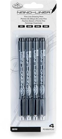 Royal & Langnickel - Penna da disegno a punta sottile, 4 pezzi, colore nero