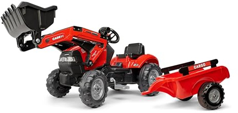 Falk I Case IH Kindertraktor Maxxum 130 CVX – Pedal Baggerlader mit Anhänger & Hupe – Trettraktor für Kinder 2–5 Jahre – Spielzeugtraktor Outdoor – Trecker mit beweglichem Baggerarm.