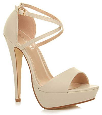 Ajvani Womens Ladies Platform high Heel Peeptoe Cross Over Strappy Shoes, 4 UK, Nude Matt