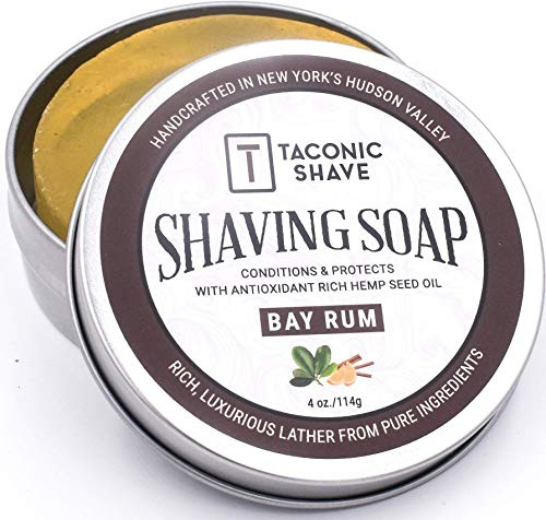 Taconic Shave Barbershop Bay Qualité Rhum Savon à raser avec l'huile de graines de chanvre riche en antioxydants