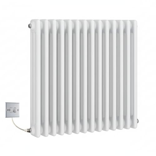 Manissa Electric 3 Column White Radiator Traditional 600h x 821w Column with PTC Element Old Cast Iron Type School Radiator