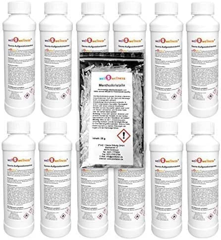 Well2wellness® Infusión para Sauna - Set Concentrado ' Clásico + Bienestar' con 12 X 250ML + 25G Mentol