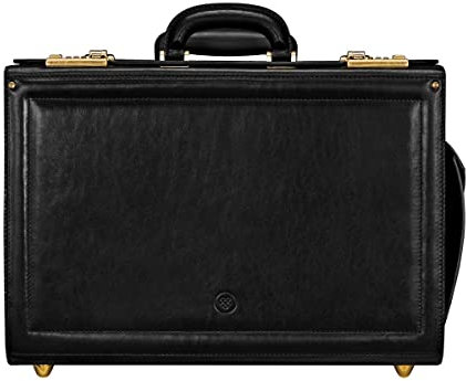 Maxwell Scott® Maletín de piloto en piel Italiana con trolley, negro (VareseW)