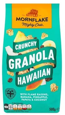 Mornflake - Crunchy Hawaiian Granola. 1x 500g Sachets Bags. High Fibre Granola Cereal Multipack, Breakfast Cereal with Raisins, Banana, Pineapple & Coconut, All Natural Ingredients (Pack of 1)