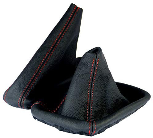 L & P Car Design L&P A182 Schaltsack Schaltmanschette + Handbremsmanschette kompatibel mit BMW 3er e46 100% Echtleder Leder Schwarz Naht Rot