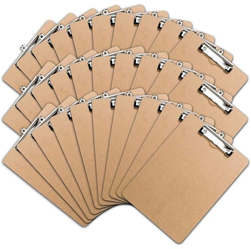 Planchettes à Pince (Lot de 30), Porte-Blocs, Presse-Papiers En Panneau de Fibres Rigide Avec Clip à Profil Bas | Porte Bloc Format A4 Pour Bureau, Salle de Classe, Eco Friendly