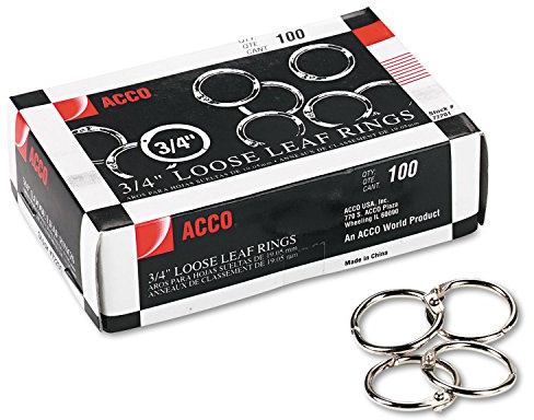 ACCO Loose Leaf Binder Rings, 3/4, Silver, 100 Rings/Box (72201)