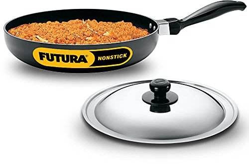 HAWKINS Futura Non-Stick 10-Inch Frying Pan Indian Style with Stainless Steel Lid