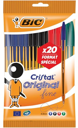 BIC Crystal Original - Penna a sfera con punta fine (08 mm), colori assortiti, formato speciale di 20