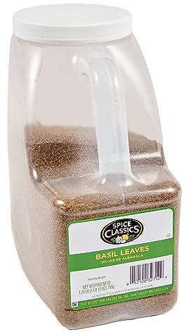 Spice Classics Dried Basil Leaves, 1.75 lb - One 1.75 Pound Container of Bulk Basil Seasoning for Back-of-House Use, Perfect Substitute for Fresh Basil