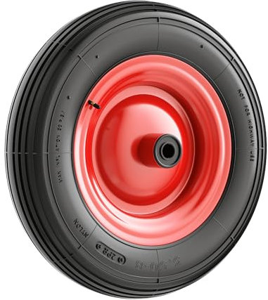 Wiltec Rad 4.00-8 400 x 100 mm 160 kg, Schubkarren Komplettrad mit Stahlfelge, Winkelventil, Luftreifen für Sackkarre, Bollerwagen u.a