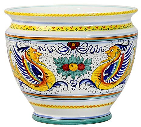RAFFAELLESCO DELUXE: Luxury Cachepot/Planter LG [#7031/35-RAF] ~ Authentic hand painted in Deruta, Italy. Original design. Shipped from the USA with Certificate of Authenticity.