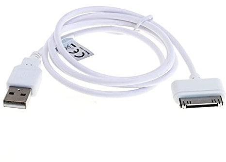 subtel® Câble USB lecteur mp3 data et charge de 1m compatible avec Apple iPod Mini (1. & 2. Gen.) Nano (1. - 6. Gen.) Touch (1. - 4. Gen.) - MA591G 30 Pin Dock Connector vers USB A 2.0 blanc Fil en données