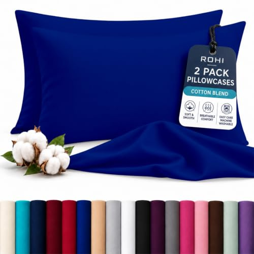 Rohi Luxury Navy Pillow Cases 2 Pack - (50×75cm) | Soft & Comfy Cotton Blend Pillow Covers with Envelope Closure | Breathable, Anti-Allergy, Fade & Wrinkle Resistant