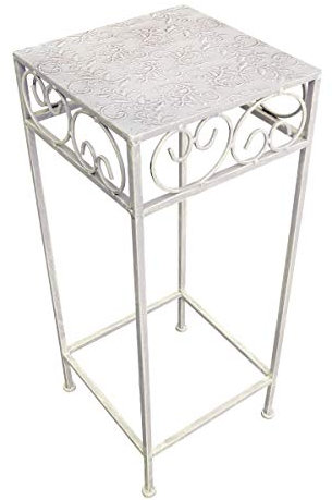 Taburete/mesa auxiliar de flores, efecto antiguo, cuadrado, color gris, large