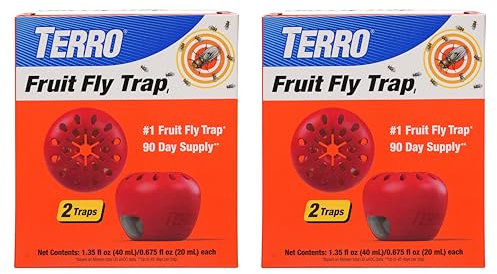 TERRO Trampas para Moscas de la Fruta para Interiores (Paquete de 4) + 180 días de Suministro de señuelos