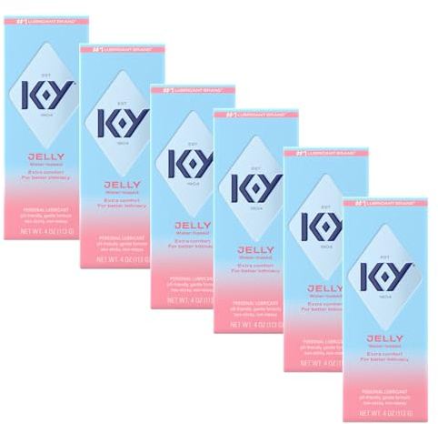 K-Y Jelly Classic Water-Based Body Friendly Formula 4 Fl Oz. Personal Lubricant for Wetter Sex for Men, Women and Couples & Safe to Use with Latex Condoms (6 Pack)