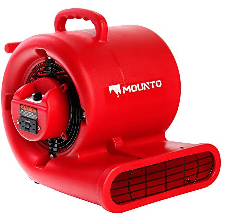 Mounto 1/3hp Air Mover 2000cfm Carpet Dryer Blower Floor Drying Fan - 3-Speed Air Mover w/Dual GFCI Outlet, 25ft Power Cord for Drying, Cooling, Air Circulation (Red)