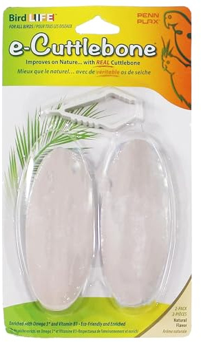 Penn-Plax Bird-Life E-Cuttlebone Natural, 1 Pack (2 Counts) - Durable, Less Brittle Cuttlebones Enriched with Omega 3, Honey & Vitamin B1 - Easy Mounting, Cage Clip - Great for All Bird Sizes - White