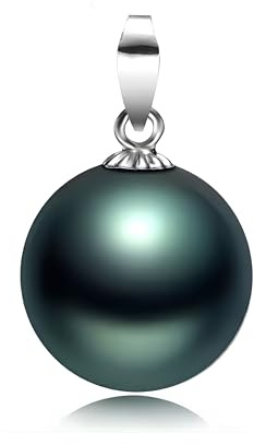 Schmuckwilli Pendentif de perle shell shell de Tahiti/Mers collier Perles coquillage nacré collier femme noir dma1001-w (10mm)