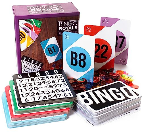 Royal Bingo Supplies Bingo Game Set for Adults, Seniors, and Family - 1000 Chips, 100 Cards, Jumbo Deck of Calling Cards - Calling Card Set