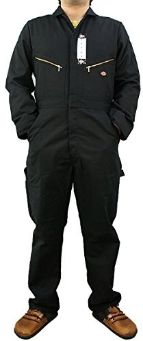 Dickies Men’s Deluxe Long Sleeve Coveralls – 7.5 oz Twill Mechanic Jumpsuit with Zipper Front Industrial Uniform Fit Black V1, Medium
