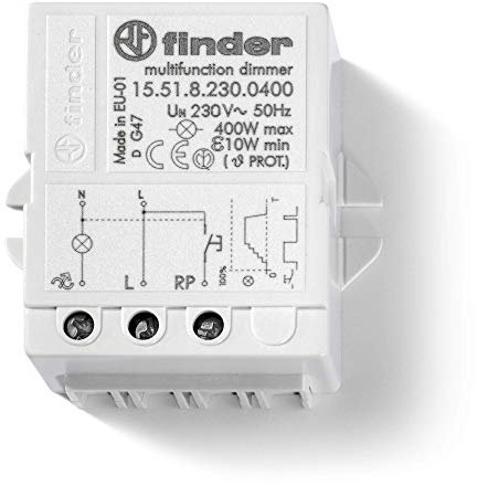 Finder Dimmer (varialuce) Elettronico a Pannello o Incasso Tipo 15.51. Compatibile con lampade a incandescenza/alogene e LED dimmerabili 230 V. Utilizzabile in impianti da 3 o 4 fili
