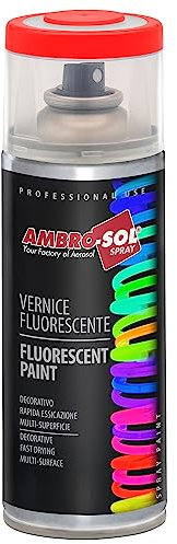 Ambro-Sol V400FLUOR6 Smalto / Vernice Finiture Speciali Fluorescenti, Ideale per Materiali che si Trovano all’Interno Abitazioni, Bomboletta Spray in Banda Stagnata Riciclabile 400 ml, Rosso