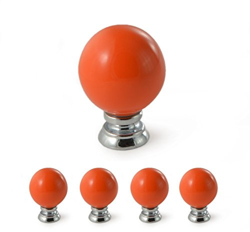 Ganzoo 4-pack knoppar till möbler, keramik och porslin i orange, lantlig vintage med antik look och blank yta, rund greppyta för skåpsluckor/byrålådor, diam 27 mm djup 37 mm, skruvfäste 18 mm