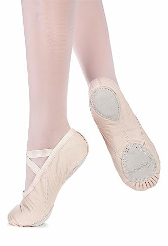 tanzmuster Ballettschuhe Mädchen - Toni - Leder - Geteilte Ledersohle - Ballettschläppchen für Kinder - beige Tanzschuhe fürs Ballett, Sandfarben, 25