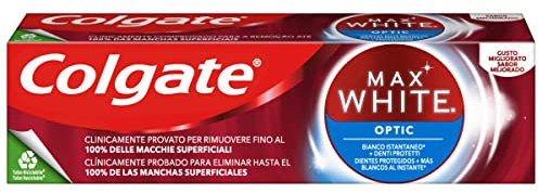 COLGATE - Max White Optic Whitening Zahnpasta — klinisch erprobtes sofortiges Weiß — beseitigt bis zu 100% der Flecken auf der Oberfläche der Zähne — Packung mit 1 75-ml-Tube