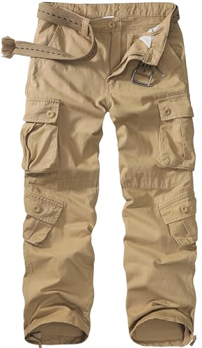 Men's BDU Casual Military Pants, Tactical Wild Army Combat ACU Rip Stop Camo Cargo Work Pants Trousers with 8 Pockets #7533 Khaki 34