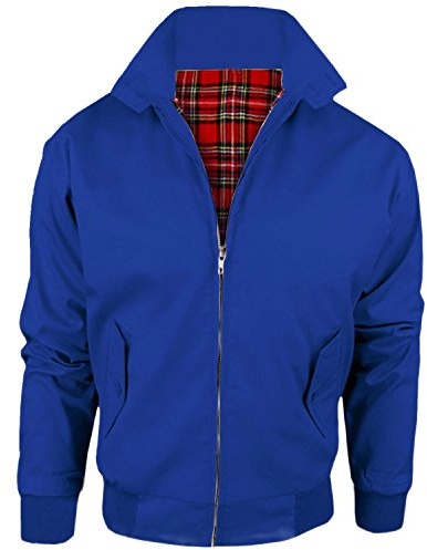 MyShoeStore Harrington Jacket Adults Unisex Mens Ladies Womens Vintage Classic Retro Scooter 1970'S Bomber MOD Skin Tartan Lining Coat Top, Royal Blue, XL