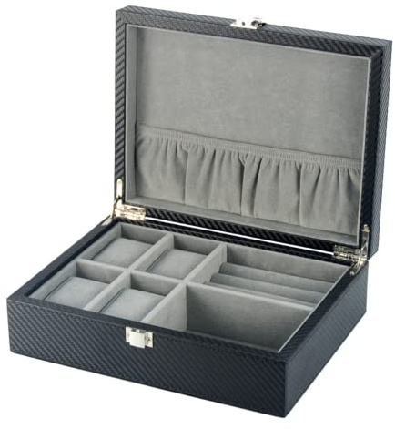 Decorebay Executive Leather Watch Box, Cufflink, Ring Storage Jewelry Box Organizer and Jewellery Box for Men (Crow)