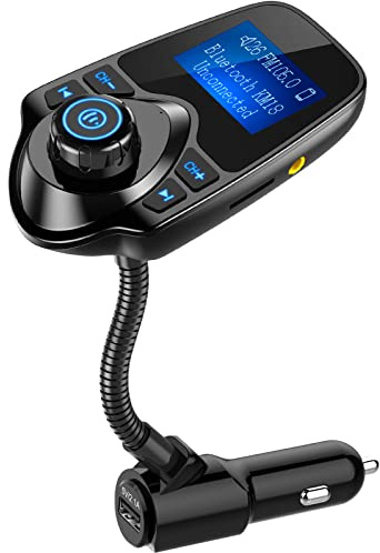 Nulaxy Trasmettitore FM Bluetooth, adattatore radio per auto, con schermo da 1,44, supporta scheda TF/SD e caricabatteria da auto USB per tutti i lettori audio di smartphone