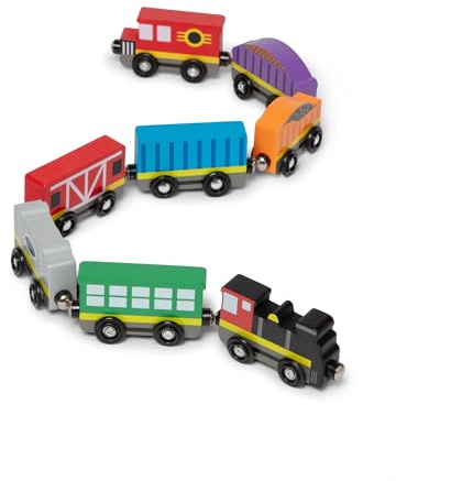 Melissa & Doug Wooden Train Cars, 8-Piece Magnetic Train Set with Toy Storage Tray, Steam Engine, Caboose, Coal & Passenger Cars, Montessori-Inspired Pretend Play Toys for Kids Ages 3+