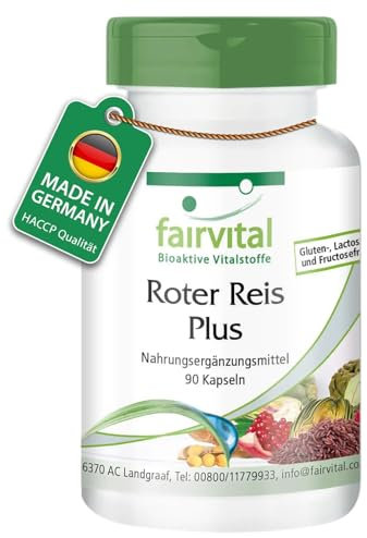 Fairvital | Roter Reis Komplex - 90 Kapseln - HOCHDOSIERT - mit 2,94mg Monacolin K, Chrom, Artischoken-, Schisandra-, Granatapfel- & Sojabohnen-Extrakt - VEGAN