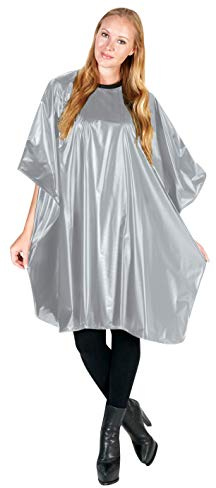 Betty Dain Jumbo Shampoo Cape, 45 W x 54 L, Waterproof and Stain-resistant Vinyl, Soft Nylon Neckband, Touch-and-close Fastener, Machine Washable, Silver