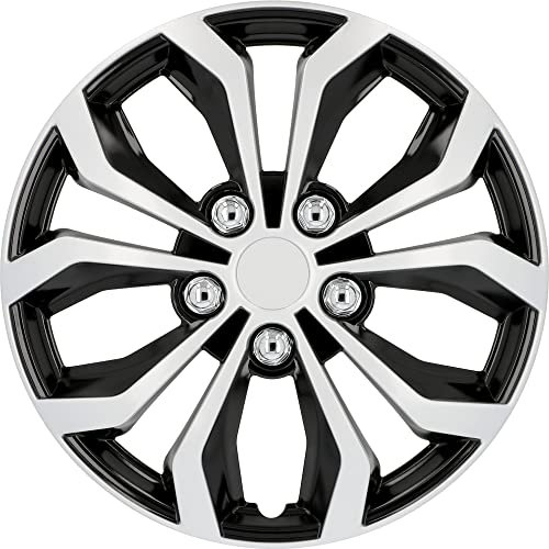 cartrend Daytona Universal Radzierblenden in schwarz/silber, Radkappen 15 Zoll, Felgenschutz aus robustem Kunststoff, 4 Zierblenden, Autozubehör