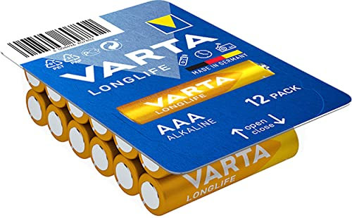 VARTA Batterien AAA, 12 Stück, Longlife, Alkaline, 1,5V, ideal für Fernbedienungen, Wecker, Radios, Made in Germany