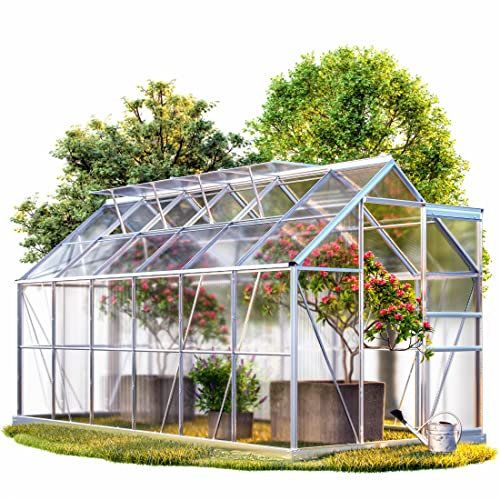 GARDEBRUK® 6x12ft 'Sunlight' Polycarbonate Greenhouse With Foundation | Aluminium Frame | Galvanised Base | Gifts for Women & Gifts for Men | Slide Door & 4 Windows | Grow House for Vegetables