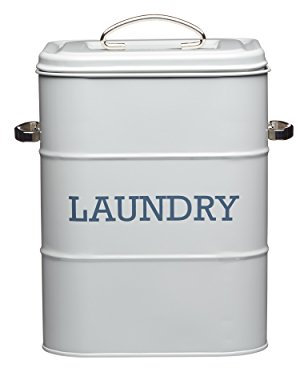KitchenCraft Living Nostalgia 3 kg Metal Laundry Powder Tin, Kitchen/Utility Detergent Storage Box Accessory, 19 x 16 x 27 cm - French Grey
