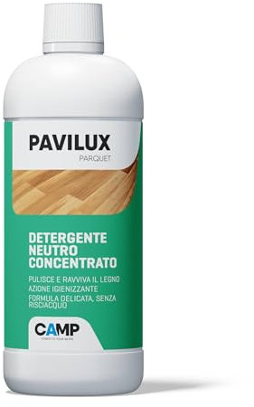 CAMP Pavilux Parquet- Detersivo Pavimenti e Parquet Igienizzante Neutro, Detergente Pavimenti Non Schiumogeno Concentrato Senza Risciacquo, Ideale per Superfici in Legno, Prodotti Pulizia Casa, 750 ml