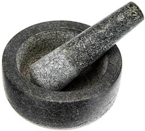 JADE TEMPLE Mortier avec Pilon en Granit Gris, Granite, Gris, 14 x 7.7 cm, 46.5 x 32 x 16 cm