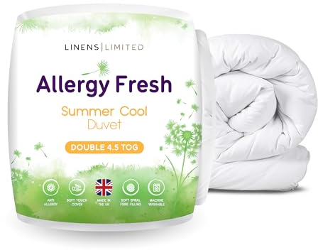 Linens Limited - Double Duvet 4.5 Tog, Made in the UK, Allergy Fresh, Summer Cool Quilt, Soft and Comfy, Anti Allergy Hollowfibre, Machine Washable (White)