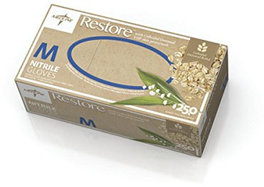Medline Restore Nitrile Exam Gloves, 250 Count, Medium, Powder Free, Disposable, Colloidal Oatmeal to Soothe Hands, Strong, Tear Resistant for Medical Tasks, Household Chores and More