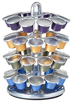 Nifty Nespresso Original Line Capsule Carousel – 40 Coffee Pod Storage Holder, Spins 360-Degrees, Lazy Susan Platform, Modern Chrome Design, Home or Office Kitchen Counter Organizer
